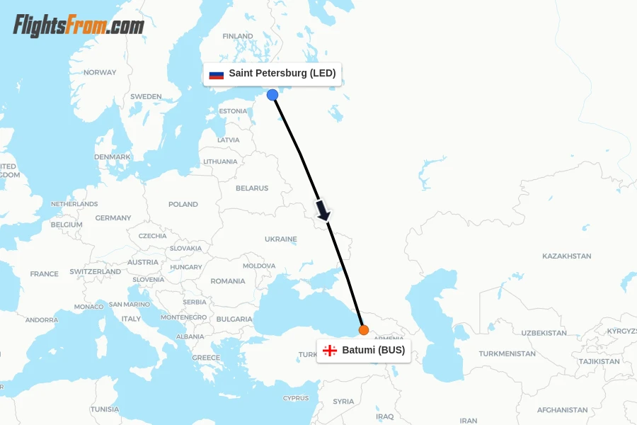 Flights from Saint Petersburg to Batumi route map