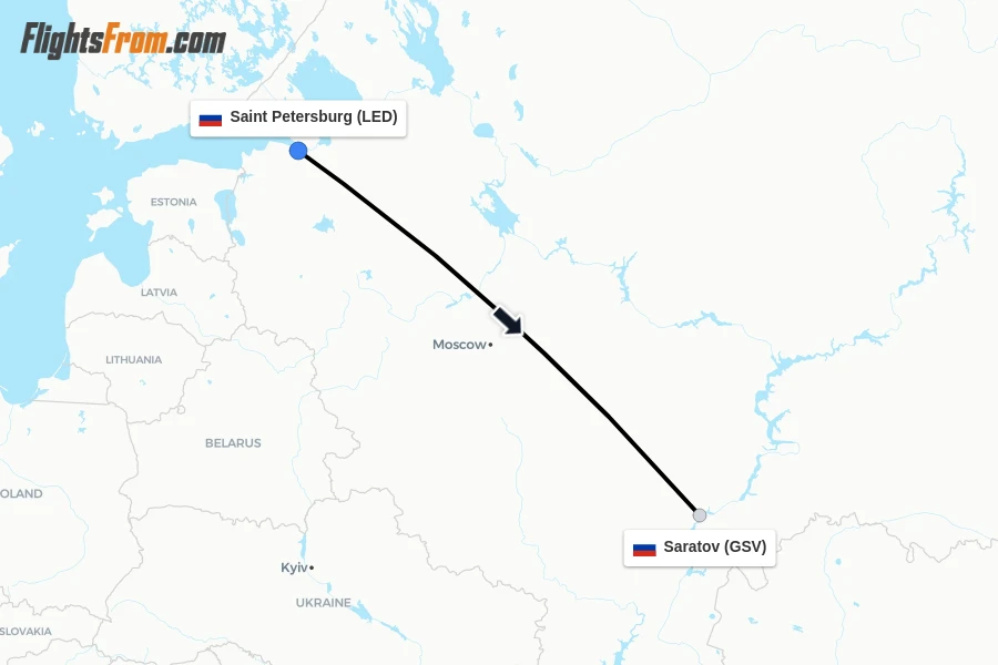 Flights from Saint Petersburg to Saratov route map