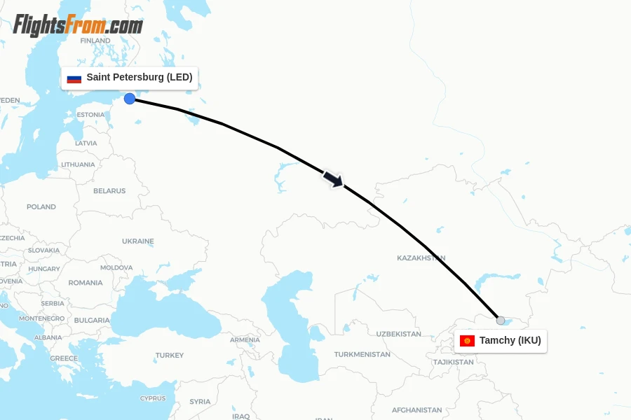 Flights from Saint Petersburg to Tamchy route map