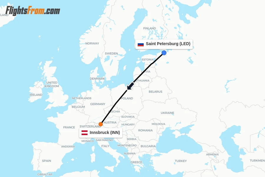 Flights from Saint Petersburg to Innsbruck route map