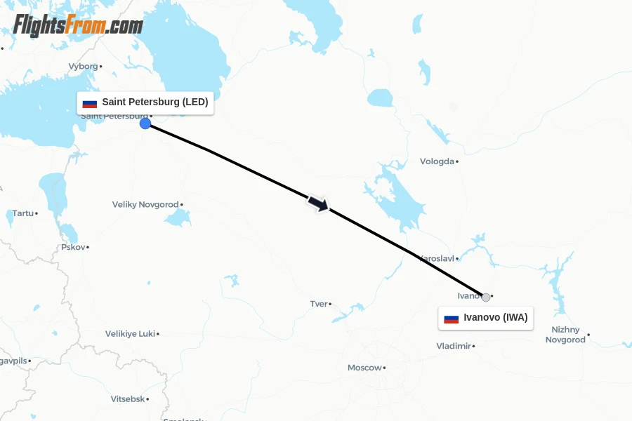 Flights from Saint Petersburg to Ivanovo route map