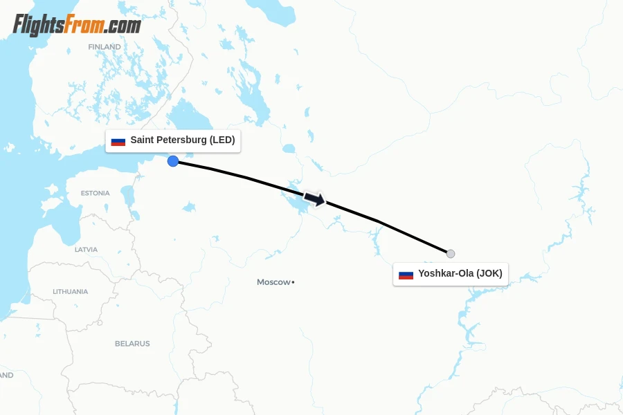 Flights from Saint Petersburg to Yoshkar-Ola route map
