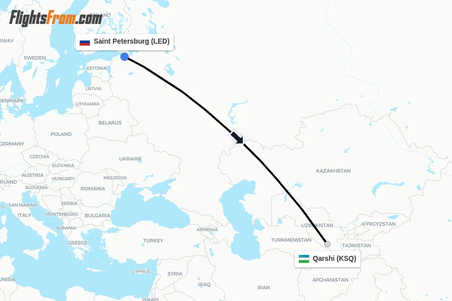 Flights from Saint Petersburg to Qarshi route map