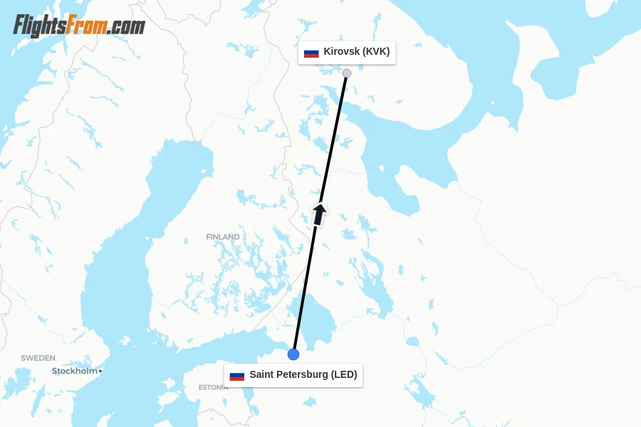 Flights from Saint Petersburg to Kirovsk route map