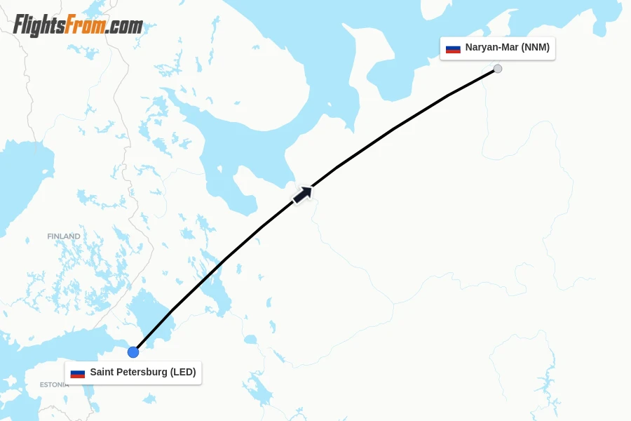 Flights from Saint Petersburg to Naryan-Mar route map
