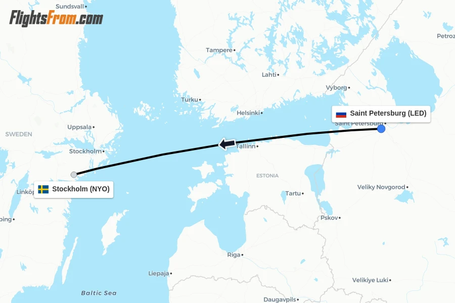 Flights from Saint Petersburg to Stockholm route map