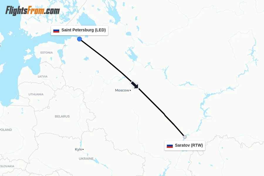 Flights from Saint Petersburg to Saratov route map