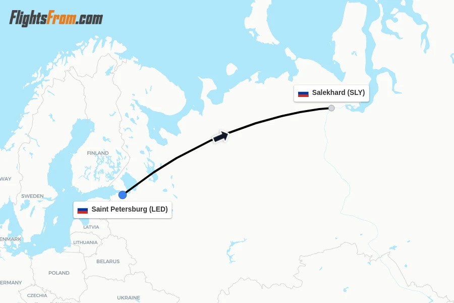 Flights from Saint Petersburg to Salekhard route map