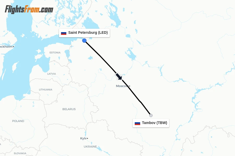 Flights from Saint Petersburg to Tambov route map