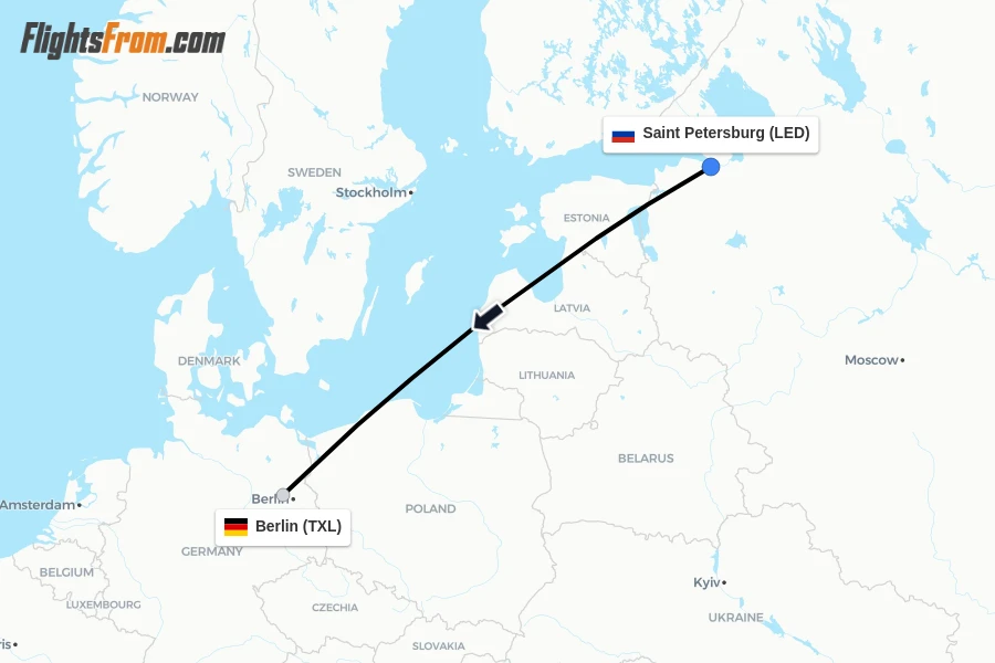 Flights from Saint Petersburg to Berlin route map