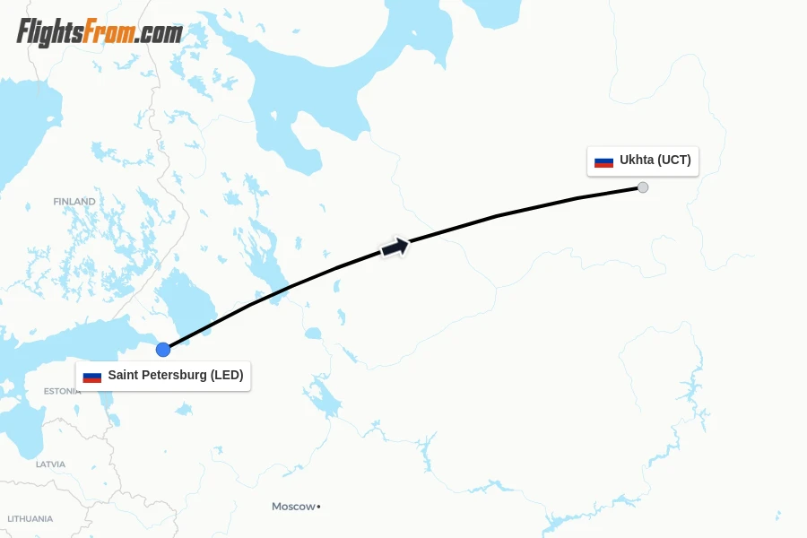 Flights from Saint Petersburg to Ukhta route map