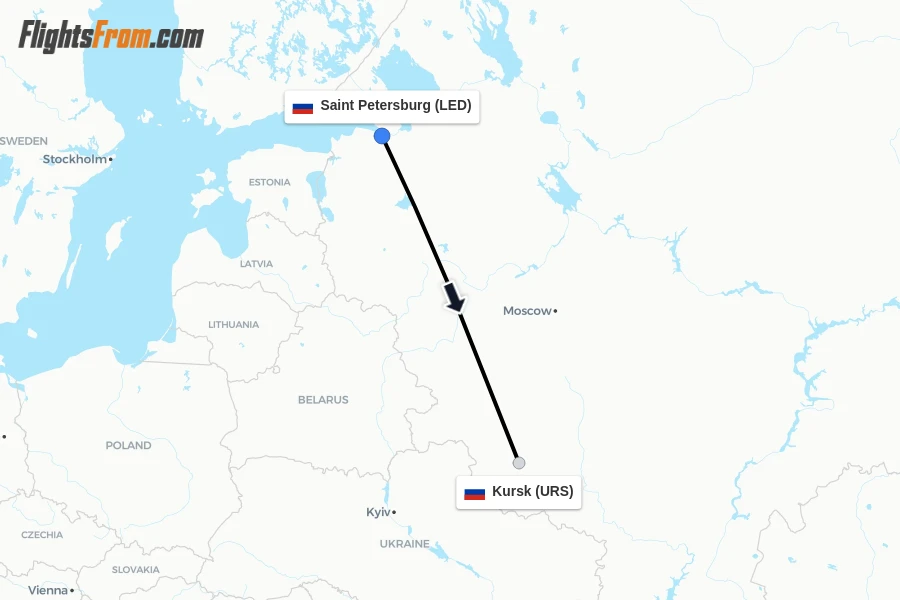 Flights from Saint Petersburg to Kursk route map