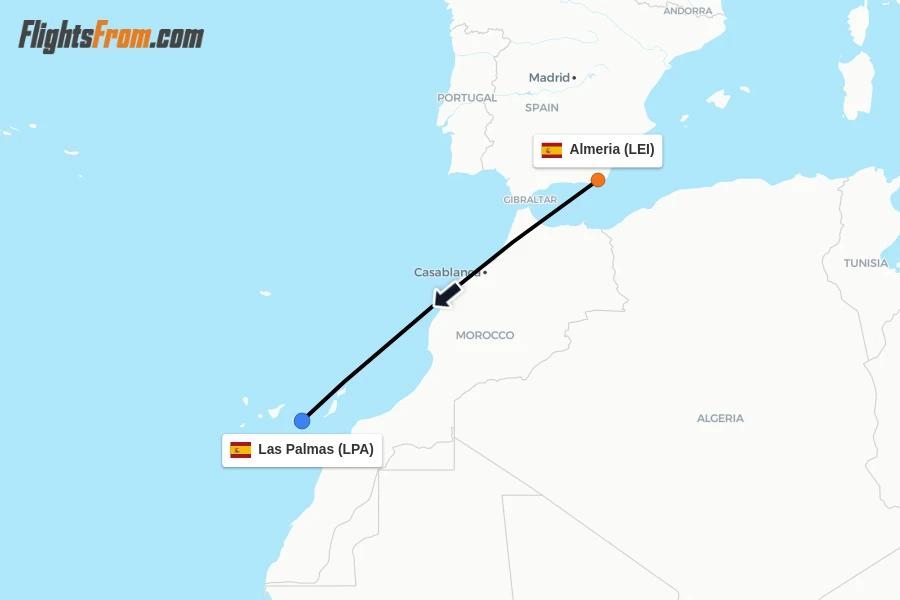 Flights from Almeria to Las Palmas route map