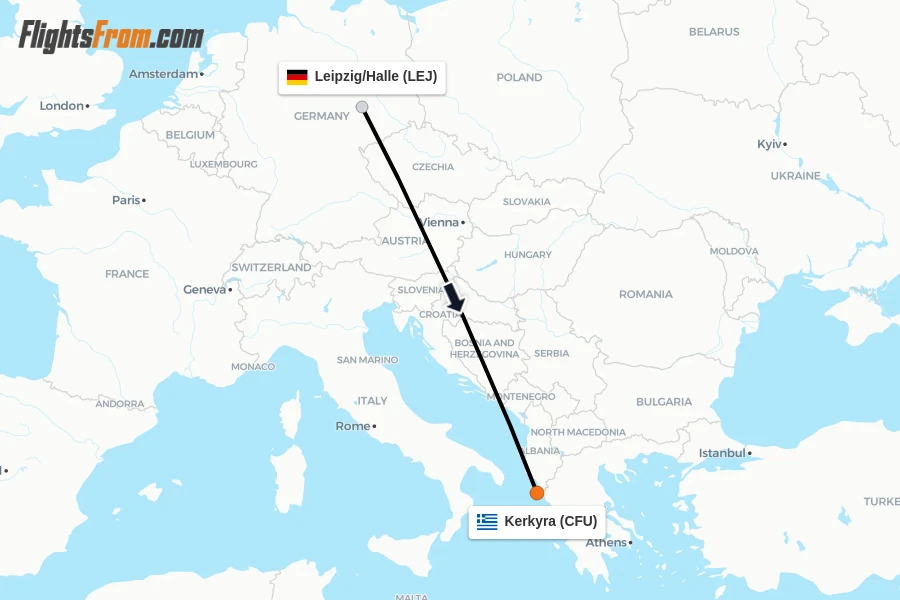 Flights from Leipzig/Halle to Kerkyra route map