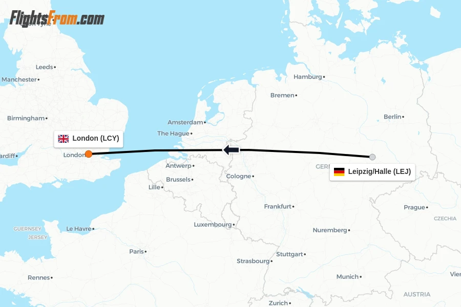 Flights from Leipzig/Halle to London route map