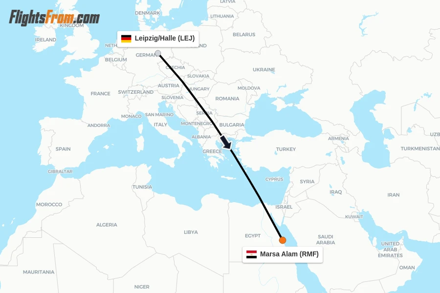 Flights from Leipzig/Halle to Marsa Alam route map