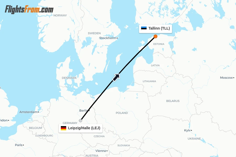 Flights from Leipzig/Halle to Tallinn route map