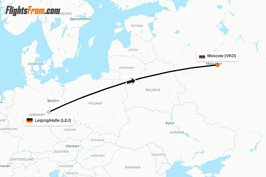 Flights from Leipzig/Halle to Moscow route map
