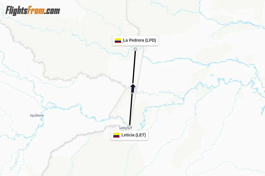 Flights from Leticia to La Pedrera route map