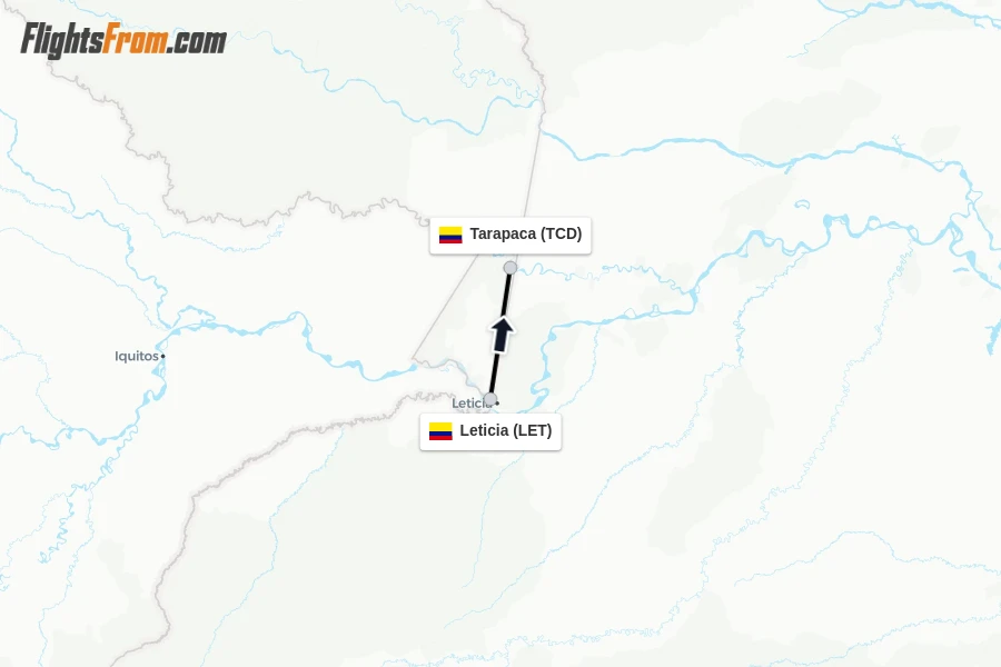 Flights from Leticia to Tarapaca route map