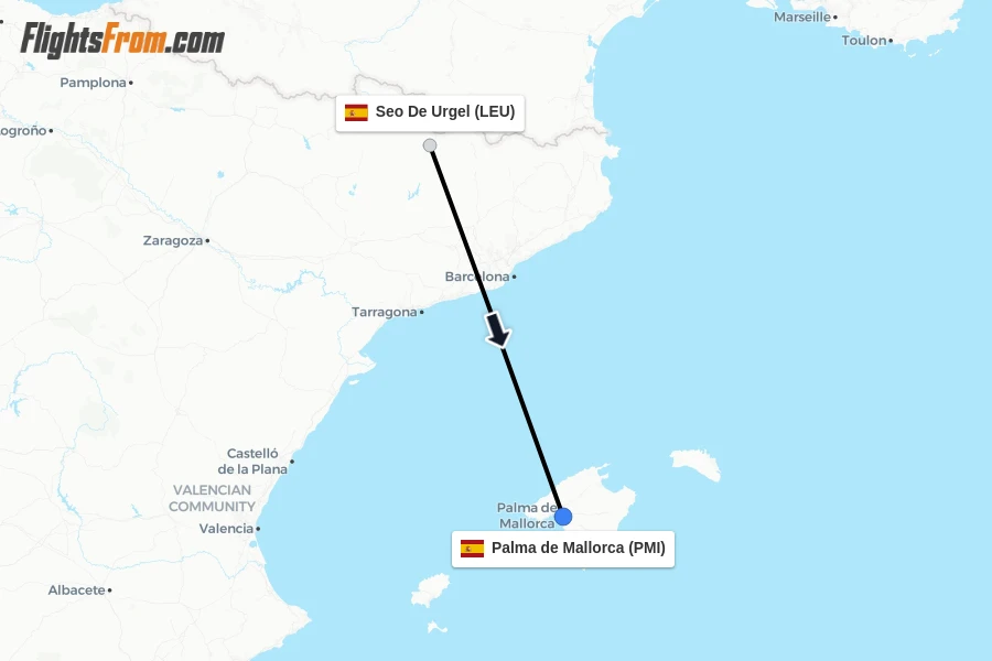 Flights from Seo De Urgel to Palma de Mallorca route map