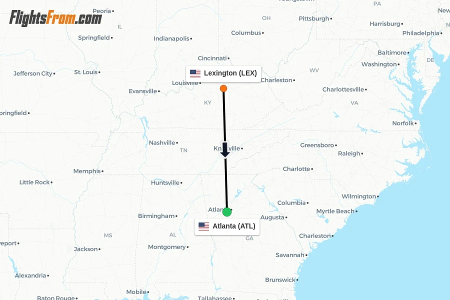 Flights from Lexington to Atlanta route map