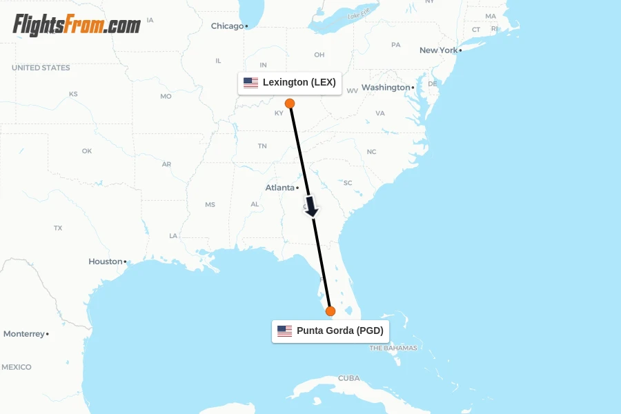 Flights from Lexington to Punta Gorda route map