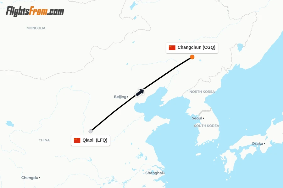 Flights from Qiaoli to Changchun route map