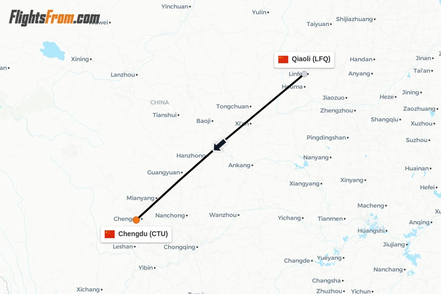 Flights from Qiaoli to Chengdu route map