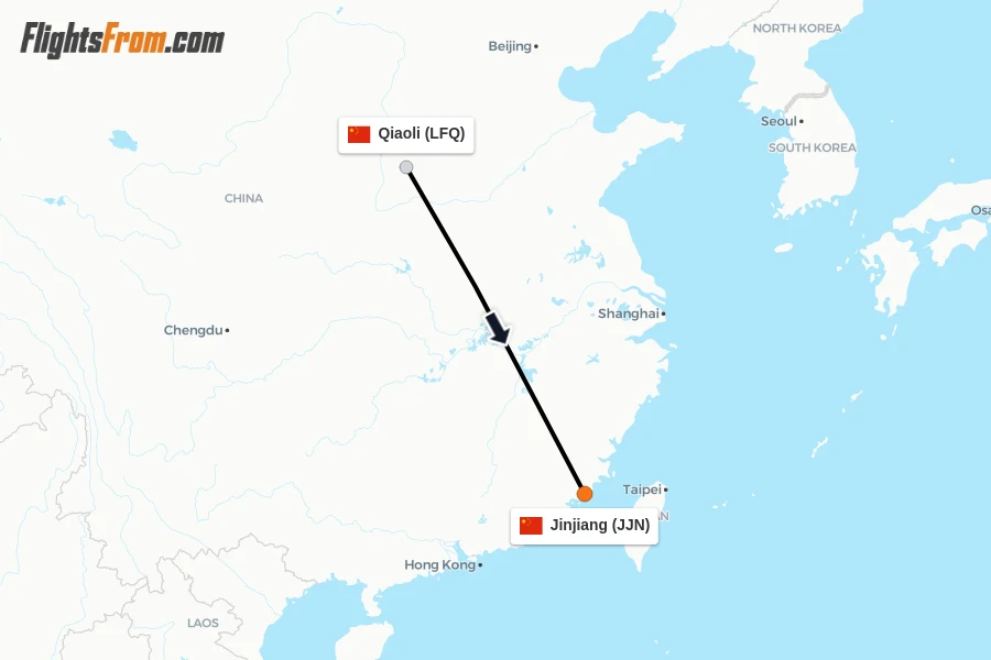 Flights from Qiaoli to Jinjiang route map