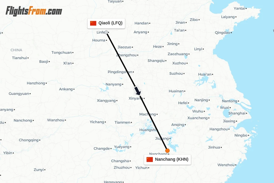 Flights from Qiaoli to Nanchang route map