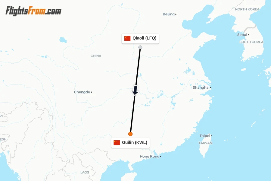 Flights from Qiaoli to Guilin route map