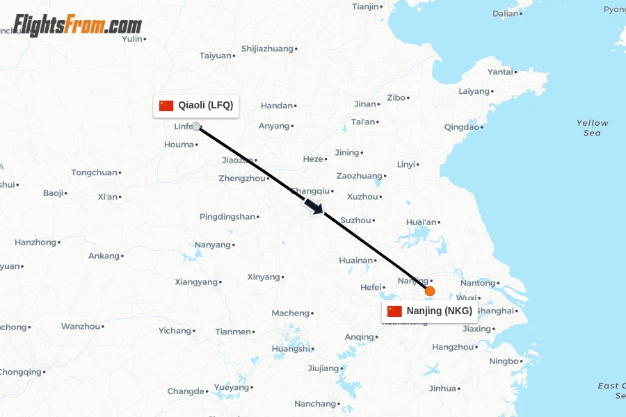 Flights from Qiaoli to Nanjing route map