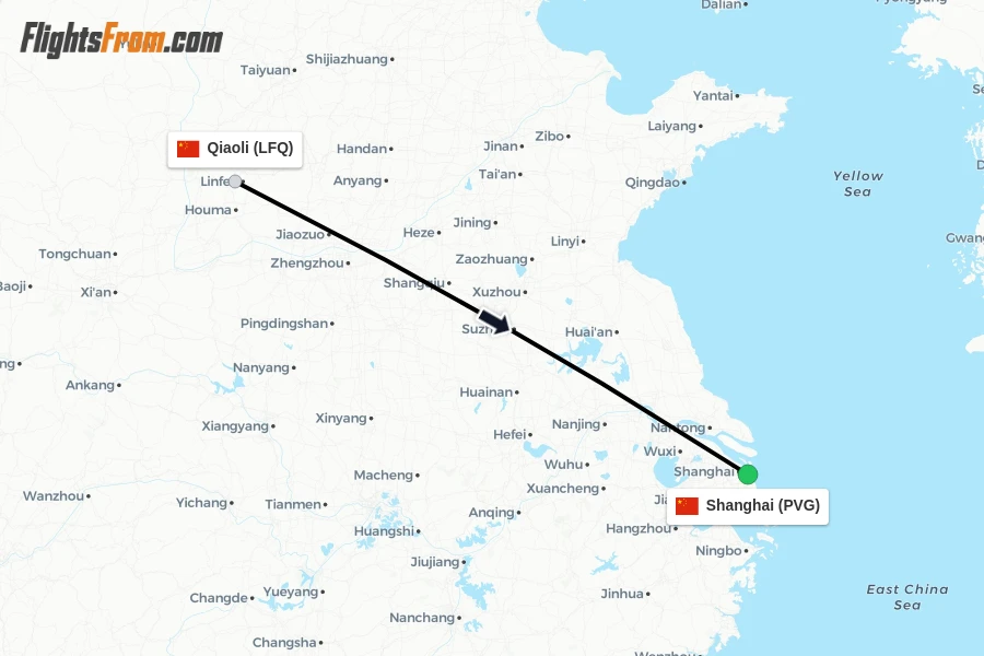 Flights from Qiaoli to Shanghai route map