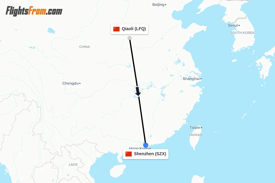 Flights from Qiaoli to Shenzhen route map