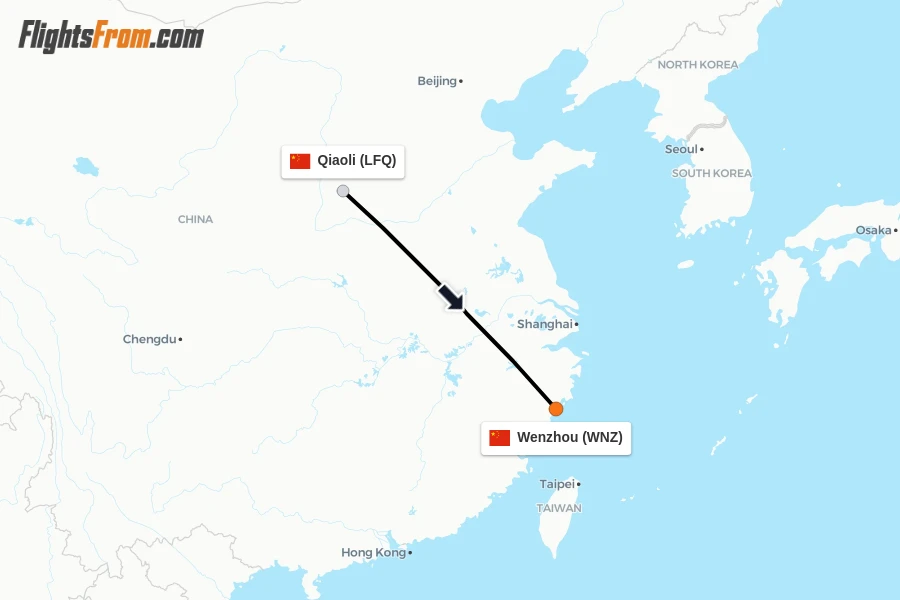 Flights from Qiaoli to Wenzhou route map