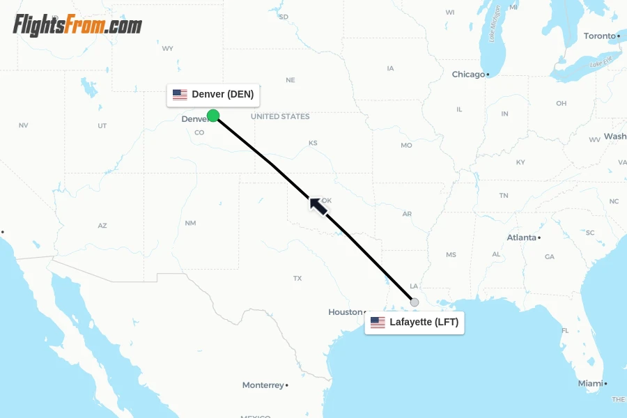 Flights from Lafayette to Denver route map