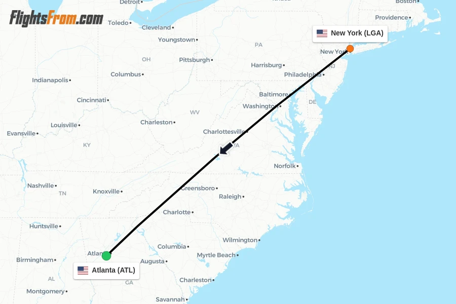 Flights from New York to Atlanta route map