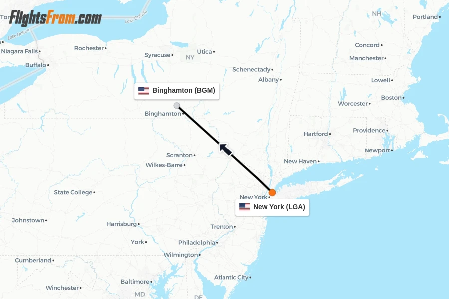 Flights from New York to Binghamton route map