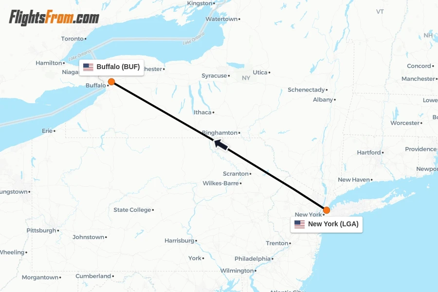Flights from New York to Buffalo route map