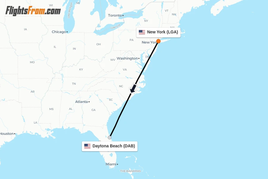 Flights from New York to Daytona Beach route map