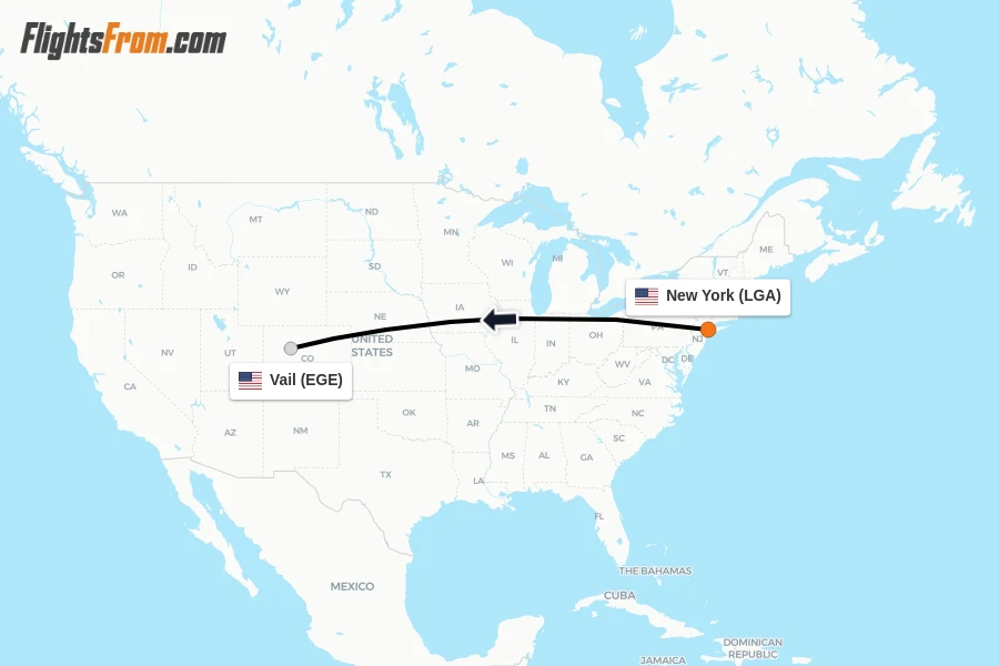 Flights from New York to Vail route map