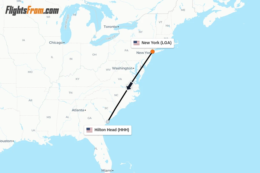 Flights from New York to Hilton Head route map