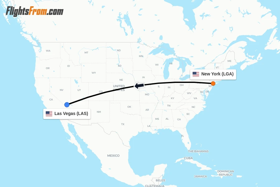 Flights from New York to Las Vegas route map
