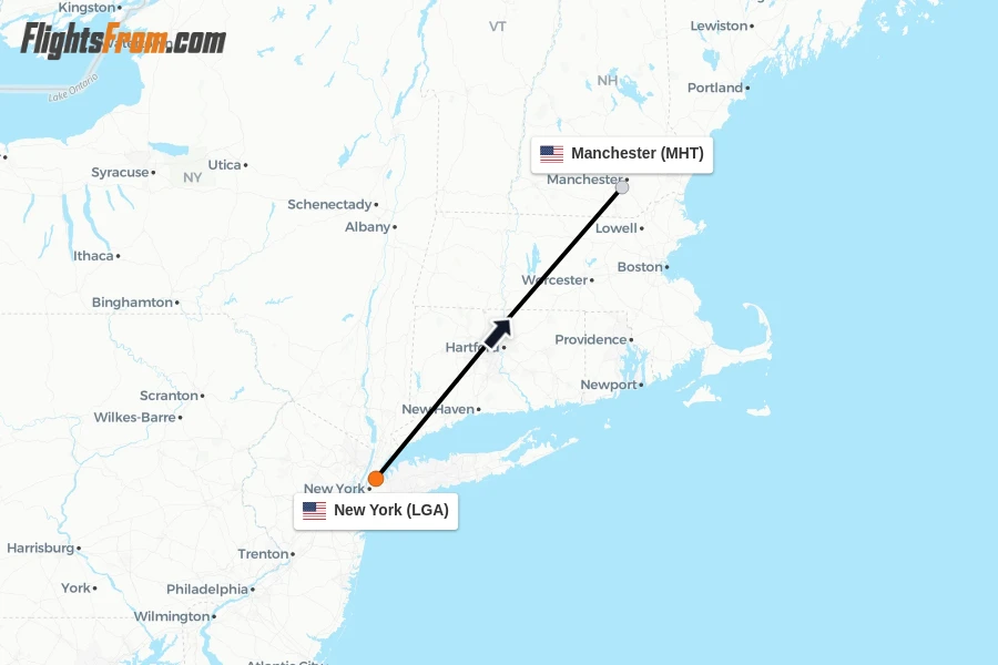 Flights from New York to Manchester route map