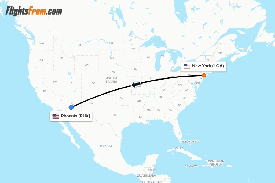 Flights from New York to Phoenix route map
