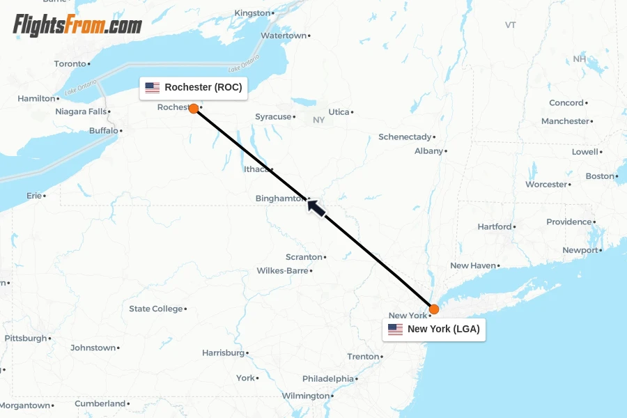 Flights from New York to Rochester route map