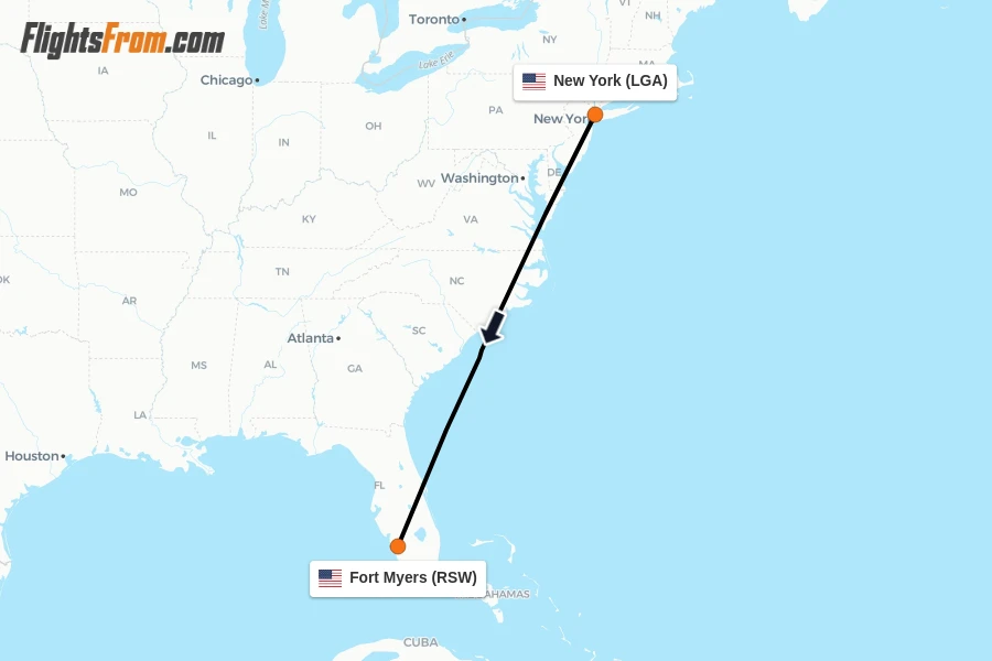 Flights from New York to Fort Myers route map