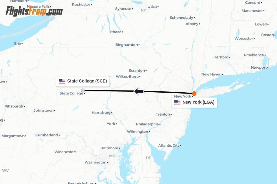 Flights from New York to State College route map