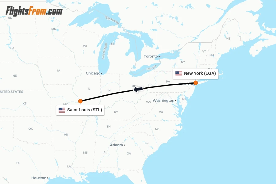 Flights from New York to Saint Louis route map